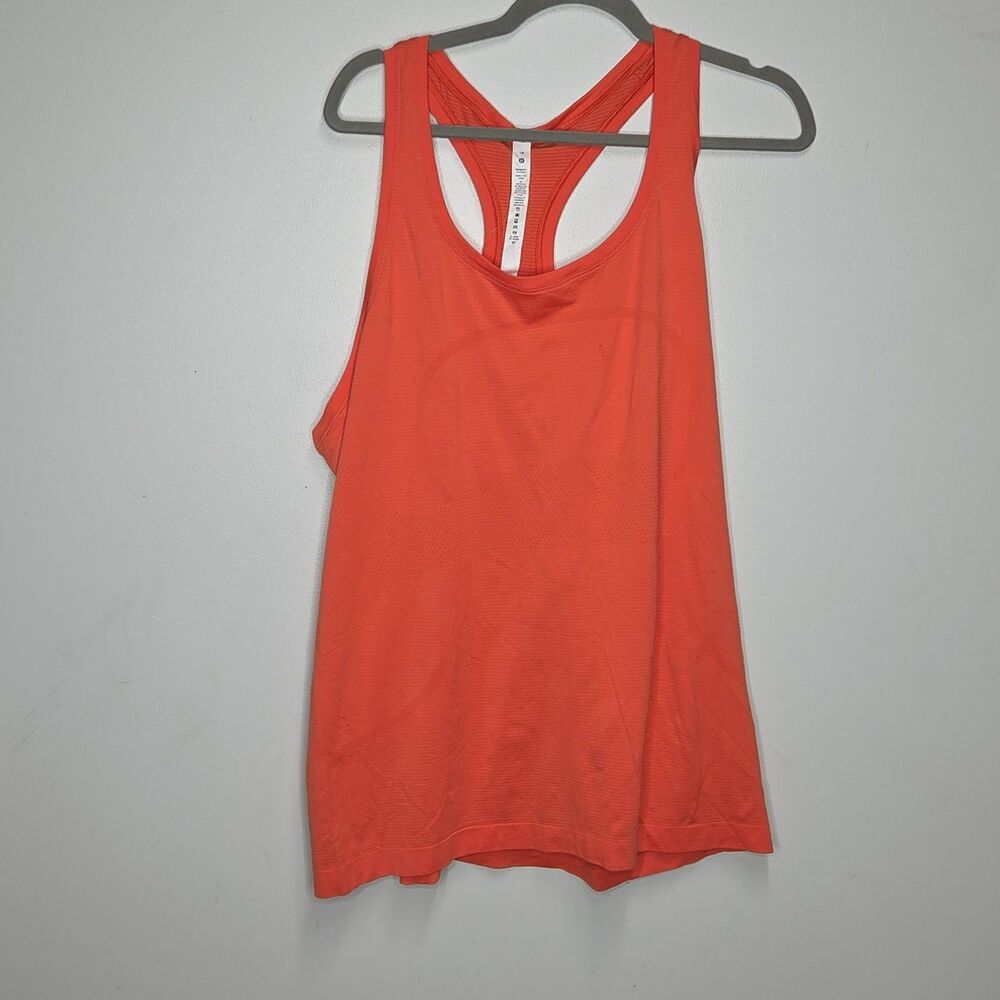 Lululemon Essential Tank Top Size 18 Warm Coral Orange Racerback Pleated Yoga